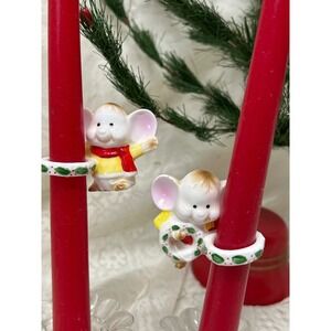 Christmas Mice Taper Candle Huggers Vintage Treasure Masters China Set of 2